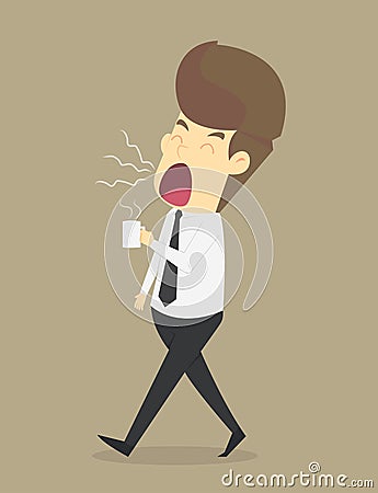 A businessman loosen the sleepy, drink coffee Vector Illustration