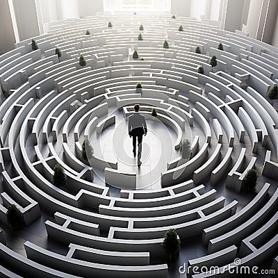 Businessman lost in labyrinth, business concept, advisory and finding solution image Stock Photo