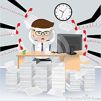 Businessman a lot of work coming Vector Illustration