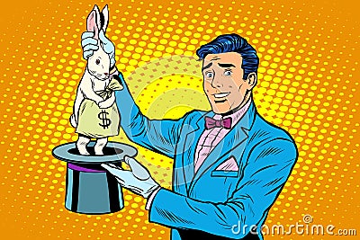 Businessman magician and Bunny money Vector Illustration