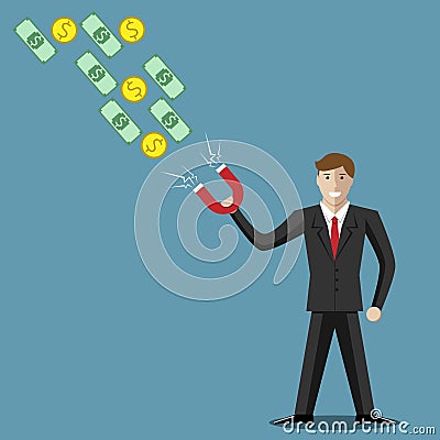 Businessman, magnet and money Cartoon Illustration