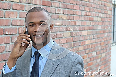 Businessman making a call outside Stock Photo