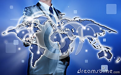 Businessman making decision on business strategy, globalization Stock Photo