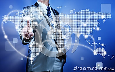 Businessman making decision on business strategy, globalization Stock Photo