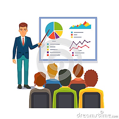 Businessman making presentation. Business seminar Vector Illustration