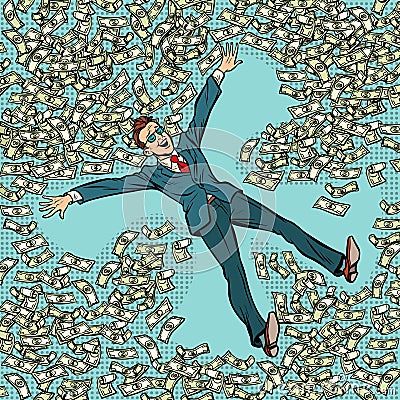 Businessman making snow angel money dollars a lot Vector Illustration