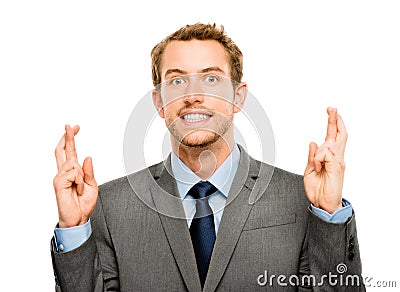 Businessman making a wish isolated on white background Stock Photo