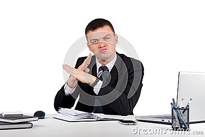 Businessman making X sign isolated on white background.businessman making NO gesture Stock Photo