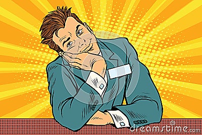 Businessman manager concierge sits and dreams Vector Illustration