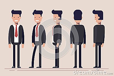 Businessman or manager from different sides. Front, rear, side view of male person. Flat vector illustration in cartoon Vector Illustration