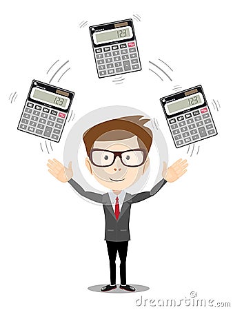 Businessman or manager juggling a calculators Vector Illustration