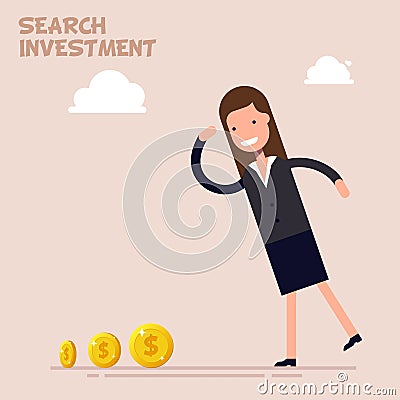 Businessman or manager search of money and investment in business. Vector illustration in a flat cartoon style. Vector Illustration