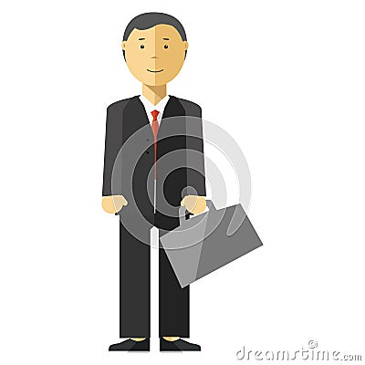 Businessman manager with suitcase in office. Vector Illustration