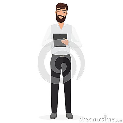 Businessman manager using tablet Vector Illustration