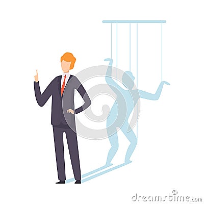 Businessman Marionette Controlled By Ropes, Manipulation of People Concept Vector Illustration Vector Illustration