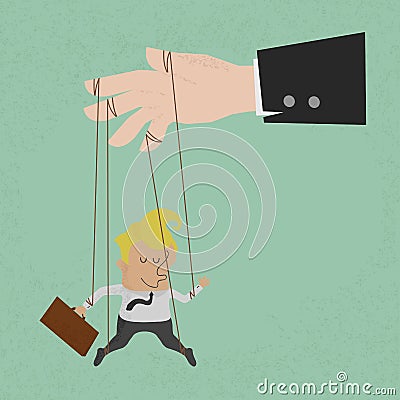 Businessman marionette on ropes controlled Vector Illustration