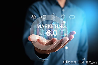 Businessman with Marketing 6.0 on digital business using ai tech and data analytics with IOT Connecting blockchain online Stock Photo