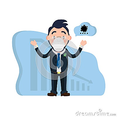 Businessman with mask standing and shrug. Color vector illustration Vector Illustration