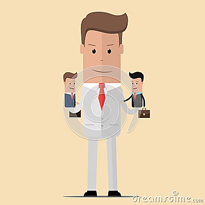 Businessman - Master of puppets with Hand Puppets. Leadership concept. Vector illustration. Business concept Cartoon Illustration