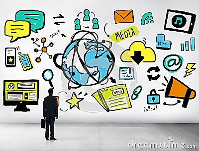 Businessman Media Global Communication Looking up Concept Stock Photo
