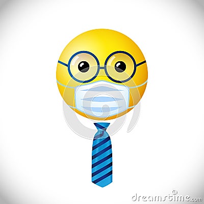 Emoji smiley businessman in medical mask Vector Illustration