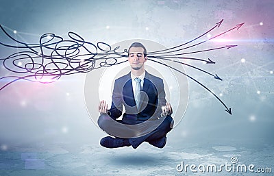 Businessman meditates with purifying doodle concept Stock Photo