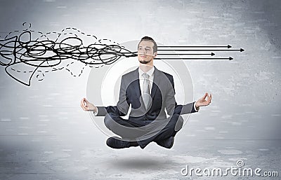 Businessman meditates with purifying doodle concept Stock Photo