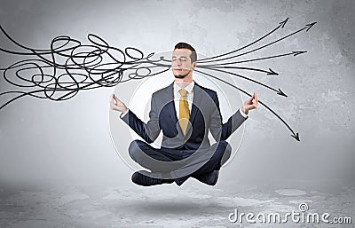 Businessman meditates with purifying doodle concept Stock Photo