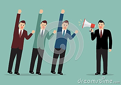 Businessman with a megaphone leading the business Vector Illustration
