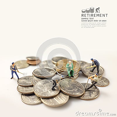 Businessman miniature figure after retirement concept warm tone Stock Photo