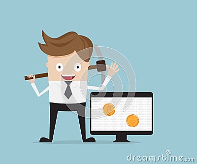 Businessman mining for bitcoin, Cryptocurrency concept Vector Illustration