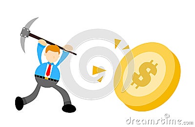 businessman mining dollar money cartoon doodle flat design vector illustration Vector Illustration