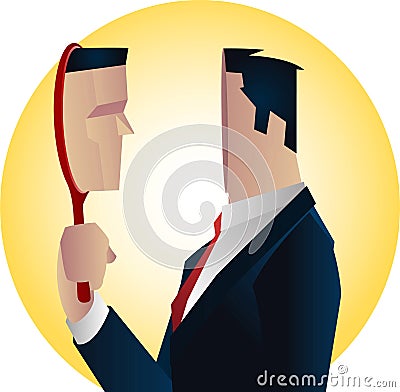 Businessman mirror reflection Cartoon Illustration