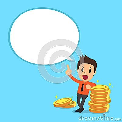 Businessman and money coins with white speech bubble Vector Illustration