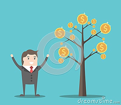 Businessman and money tree Vector Illustration