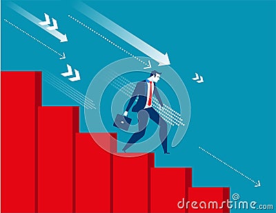 Businessman moving down with economic recession Vector Illustration