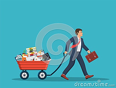 Businessman moving to new office. Vector Illustration