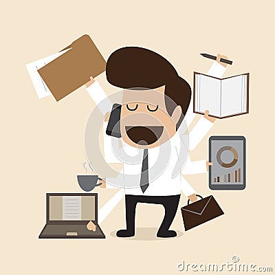 Businessman with multi tasking and multi skill Vector Illustration