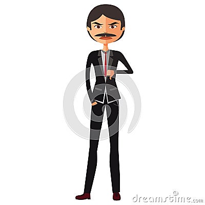 Businessman with a mustache thumbs down. Angry unhappy businessman character vector flat cartoon illustration Vector Illustration