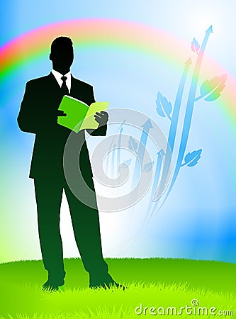 Businessman on Nature Rainbow Background Stock Photo