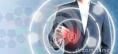 Businessman with new icon about lock private data Stock Photo