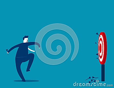 Businessman not hits dartboard at a target. Concept business Vector Illustration