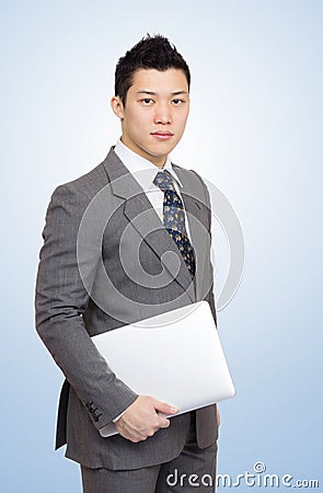 Businessman with notebook for presentation Stock Photo