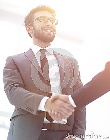 Bussines hand shaking will show succesful cooperation. Stock Photo