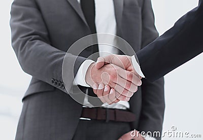 Bussines hand shaking will show succesful cooperation. Stock Photo