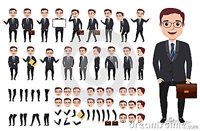 Businessman or office male vector character creation kit. Set of ready to use characters Vector Illustration