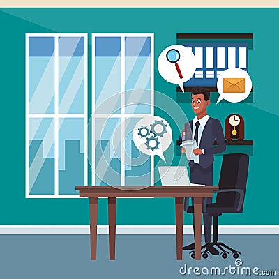 Businessman at office Vector Illustration