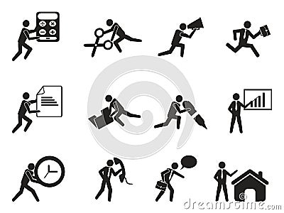 Businessman office working man icons set Vector Illustration