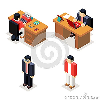 Businessman office workroom with laptop and Vector Illustration