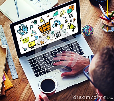 Businessman Online Marketing Digital Devices Working Concept Stock Photo